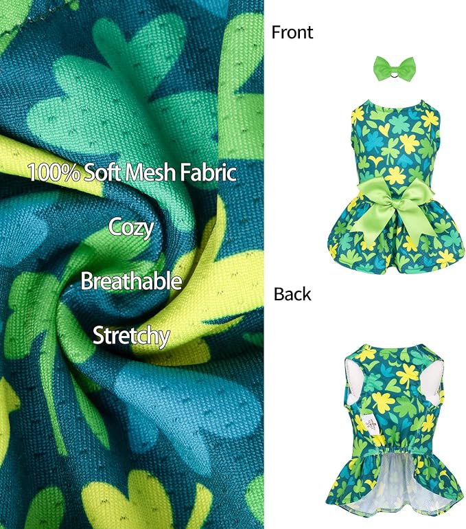 CuteBone Dog Mesh Dress St.Patrick's Day Puppy Sundress Pet Outfit Summer Fashion for Small Dogs Girl Cat Clothes