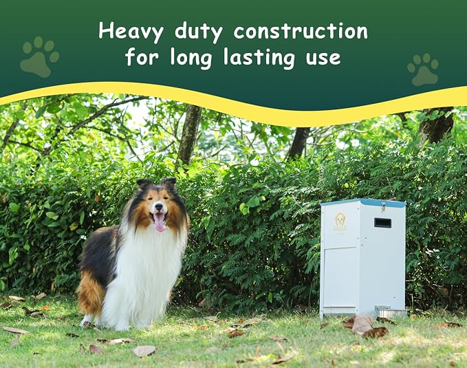Dog Feeder - 25 lbs Heavy Duty Pet Feeder Automatic Dog Food Station Pet Lodge Galvanized Steel for Medium and Large Dog Outdoor Use (Assembly Required)