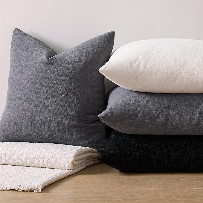 MIULEE Grey Chenille Couch Lumbar Throw Pillow Covers, 12x20 | Set of 2, Soft Farmhouse Modern Home Decor, Decorative Pillowcases for Sofa Living Room Bed