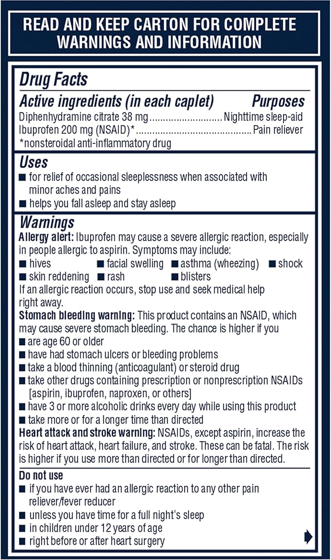 Advil PM Pain Reliever and Nighttime Sleep Aid, Ibuprofen for Pain Relief and Diphenhydramine Citrate for a Sleep Aid - 120 Coated Caplets and Pain Reliever and Fever Reducer, 10 Count Tablets
