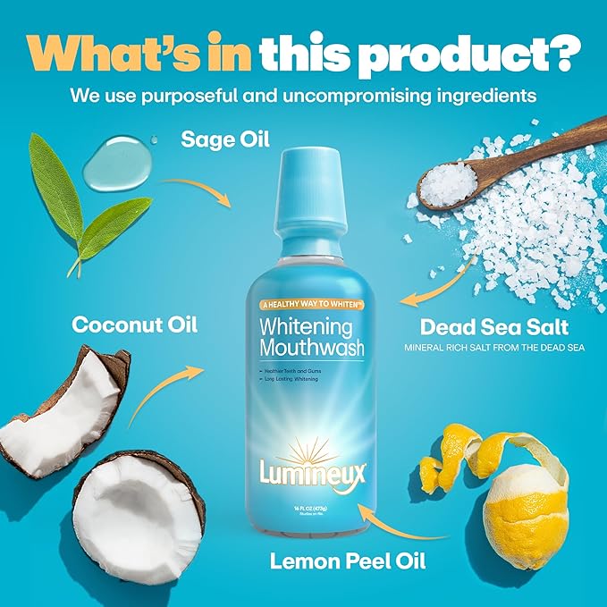 Lumineux Teeth Whitening Mouthwash 16 Oz. - Peroxide Free - Whitening Without The Sensitivity - NO Alcohol, Fluoride & SLS Free