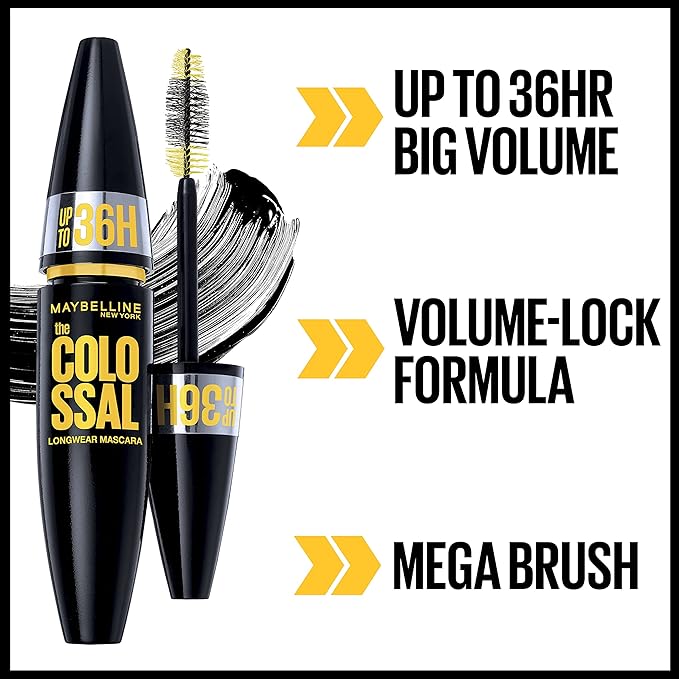 Maybelline Volum' Express Colossal Waterproof Mascara Makeup , Very Black, 1 Count