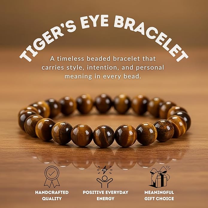 Cherry Tree Collection – Handmade Crystal Bracelets with Black Obsidian, Tiger’s Eye and 6 Other Gemstones for Men & Women – 8mm Beaded Bracelet for Healing, Protection & Positive Energy–Sizes S/M/L
