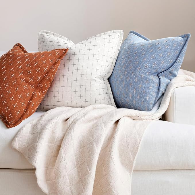 Pillow Covers 26x26 Set of 2 Soft Polyester Textured Pillow Covers with Stylish Flange Edge Cozy Farmhouse Throw Pillows for Couch Bed Sofa Living Room