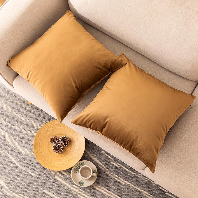 NiNi ALL Brown Velvet Throw Pillow Covers 28x28 Pack of 2 Decorative Couch | Soft Solid Boho Cushion Squar Pillow Cases for Chair Sofa Bedroom Farmhouse Living room Modern Luxury Home Decor Christmas