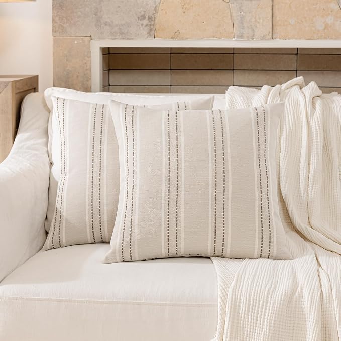 Hckot Throw Pillow Covers 20x20 Set of 2 Taupe Pillow Covers Farmhouse Decorative Pillows Textured Linen Square Cushion Covers for Sofa Couch Bed Living Room Decor(Taupe)