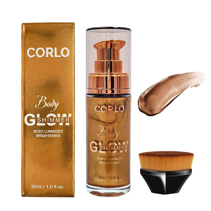 Body Shimmer Oil Liquid Illuminator Highlighter Waterproof Long Lasting Moisturizing Bronze Luminizer Glow For Face (Glistening Bronze, Body Oil)