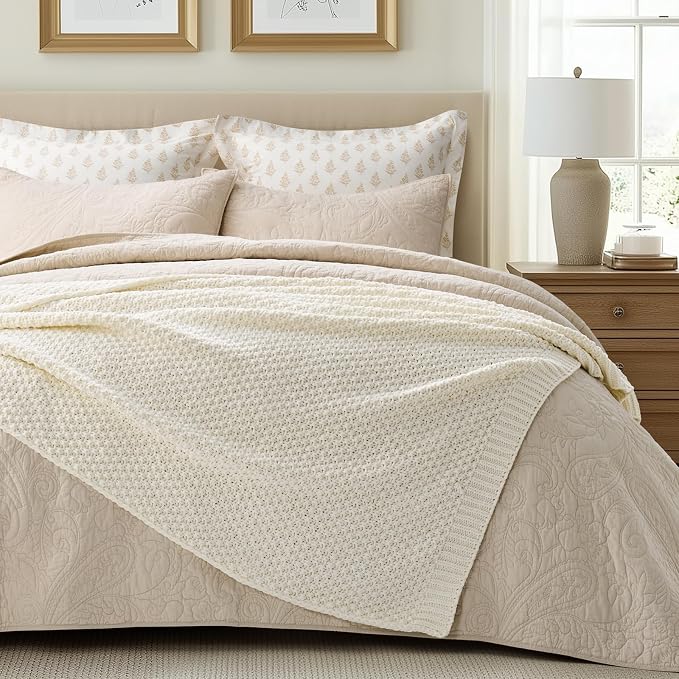 EVERGRACEHOME Chunky Chenille Knit Throw Blanket, 60 x 80, Ivory White | Sculpted Moss Stitch, Chic Modern Farmhouse, All-Season Warmth, OEKO-TEX® Certified, Elegant Blanket for Couch, Bed, Sofa
