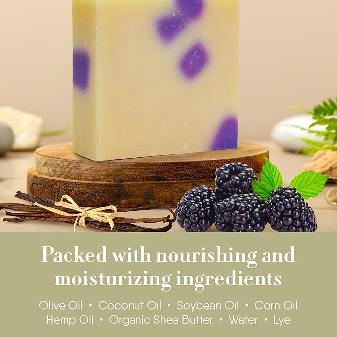 360Feel Black Raspberry Soap - Made in the USA - Castile Handmade, All-Natural Cold-Processed - Infused with Black Raspberry for an Uplifting Aroma, Moisturizing Care & Creamy Rich Lather (5 oz)