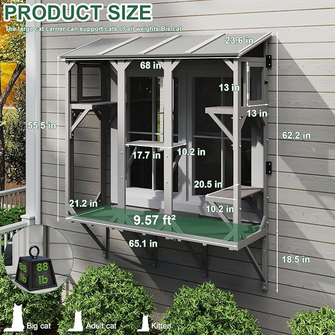 ketive Cat Catio Expandable Window Box Enclosure for Multiple Cats