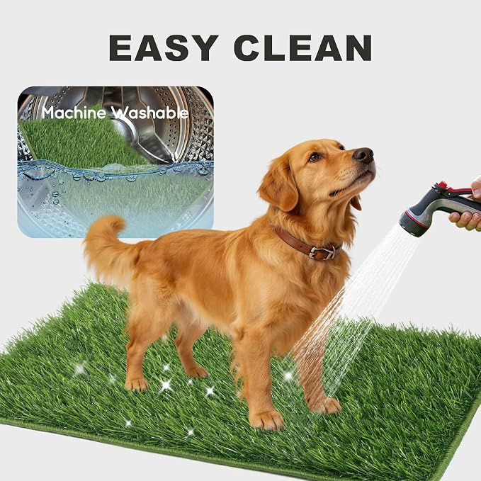 HQ4US Dog Grass Pad with Tray, Foldable Litter Box High Wall, Indoor Potty | Extra Large Easy Clean Puppy Pee Pad Holder with Odor Free Artificial Grass Patch for Dogs Potty, Leakproof, No Assembly