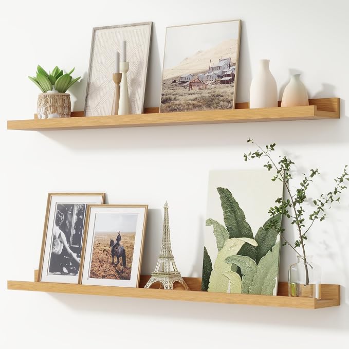 Picture Ledge Shelf, Floating Shelves for Wall, 40" W Set of 2, Oak | FSC Certified Engineered Wood, Wall Mounted Bookshelf, for Nursery Living Room Bedroom, Pre-Drilled, Easy Install