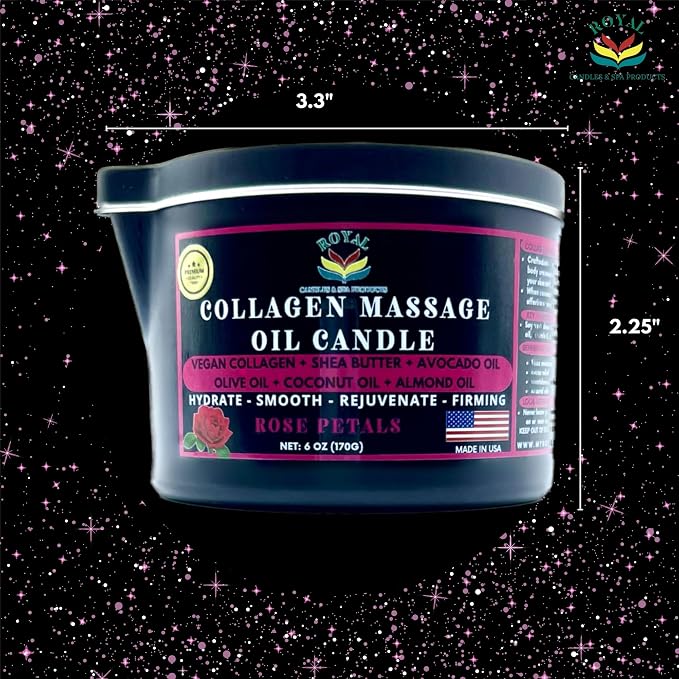 Royal Collagen Massage Oil Candle, Body Massage Oil Candle, Candle Massage Oil, Aromatherapy Candle, Couple Massage Oil Candle, 6 oz. with Pouring spout - Cherry Blossom Scent