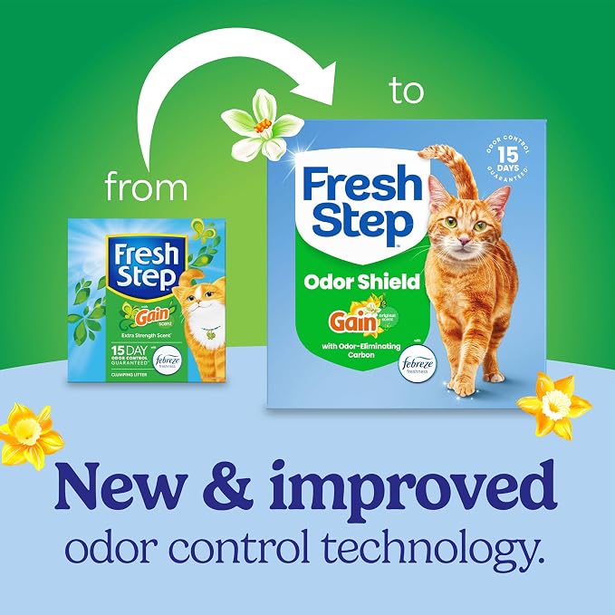Fresh Step Odor Shield Multi Cat Clumping Cat Litter with Gain, 14 lb. | Odor Shield with Ammonia Block Technology, Low Dust, Compatible with Most Automatic Litter Boxes