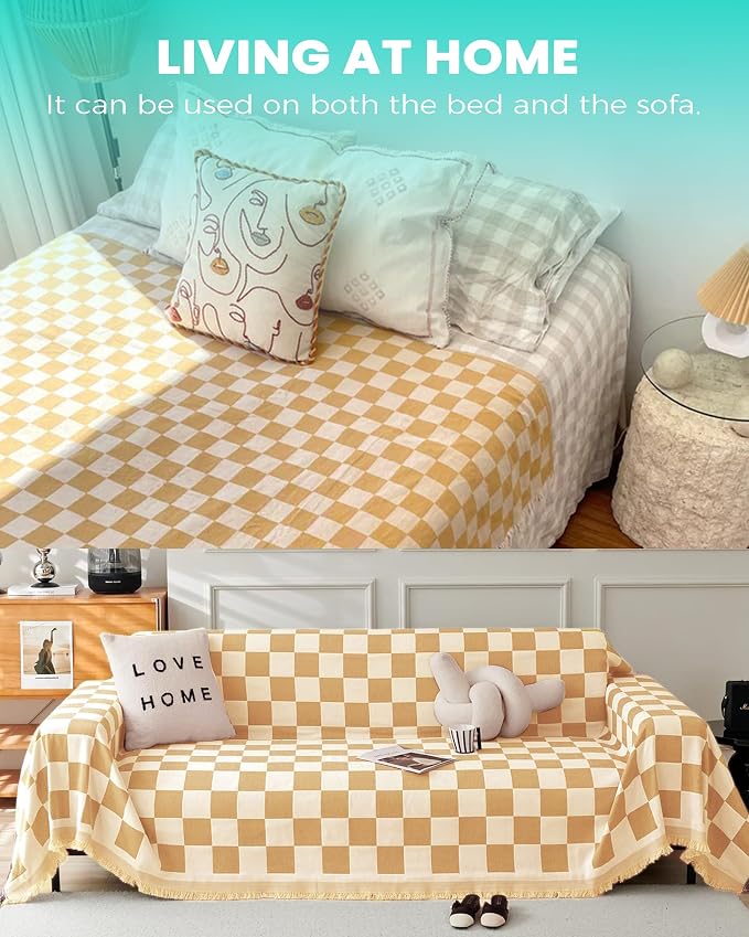 Antfuny Turkish Beach Towels Queen Quilt Blanket Thin Lightweight Cooling Large L Size Yellow Blanket for Summer Ice Cold Bedspread Linen Bed Sheet Hot Sleeper Items Breathable Comforter