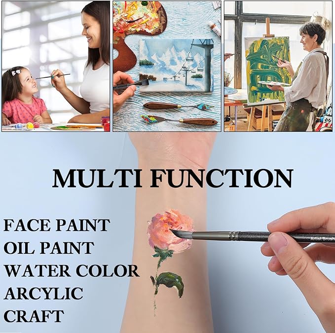 12 Pcs Professional Acrylic Artist Painting Brush Face Paint Brush Set Body Art Makeup Kit for Oil Watercolor Gouache Face Rock Canvas Halloween Cosplay Party Kids Adult Drawing Crafts Supplies