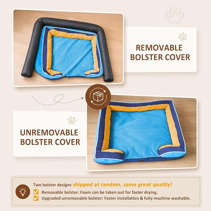 Comfort Expression Orthopedic Dog Bed for Extra Large Dogs with Bolster | Waterproof Dog Couch Bed with Washable Cover & Non-Slip Bottom, Supportive Egg Crate Foam XL Pet Bed, 45x35 Inch