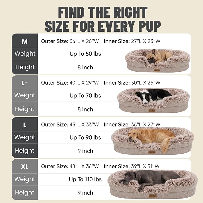 Fluffy Orthopedic Dog Beds Large Sized Dog, 48" Bolster Sofa Bed | Soft plush faux fur,lowered entry,washable cover,waterproof liner,claming dog couch for x-large dogs,supportive bolster