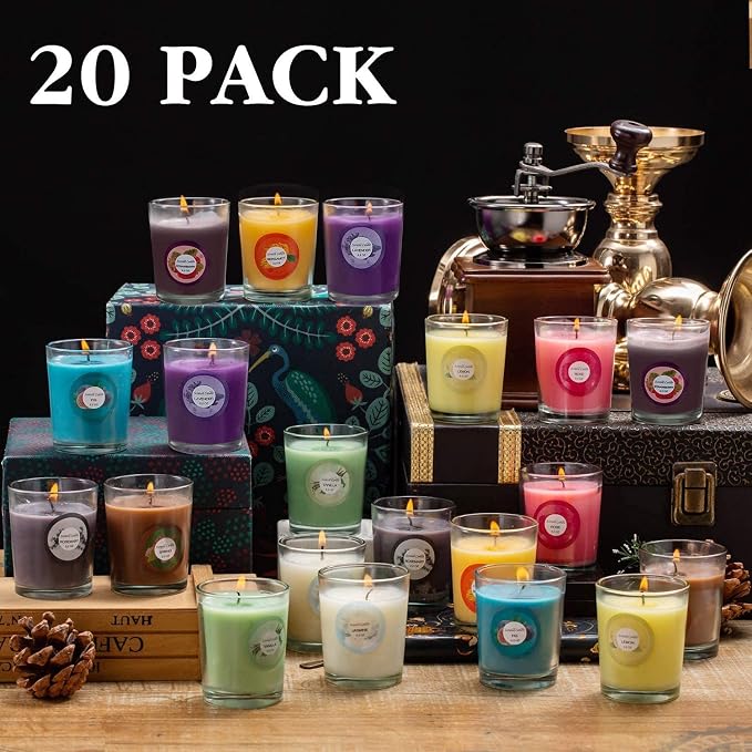 YOROXRG Scented Candles, Jasmine, Rose, Vanilla, Bergamot, fig, Lavender, Lemon, Spring,Strawberry, Rosemary, Aromatherapy Candles,Soy Wax Glass Jar Candle - 20 Pack