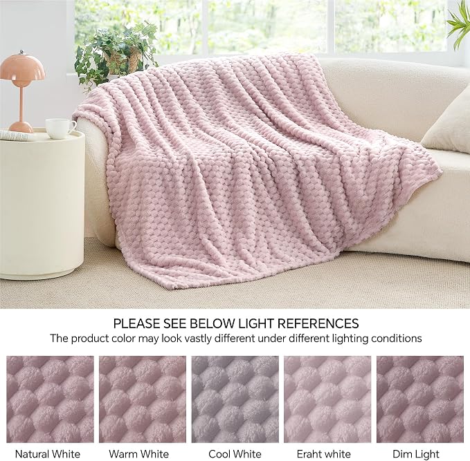 BEDELITE Lotus Pink Twin Blanket for Couch, Soft Cozy Gift for Women, 60*80 | 3D Jacquard Decorative Fleece Blanket, Super Soft Plush Throws, Cute Birthday Gift for Women & Men, Suitable for All Seasons