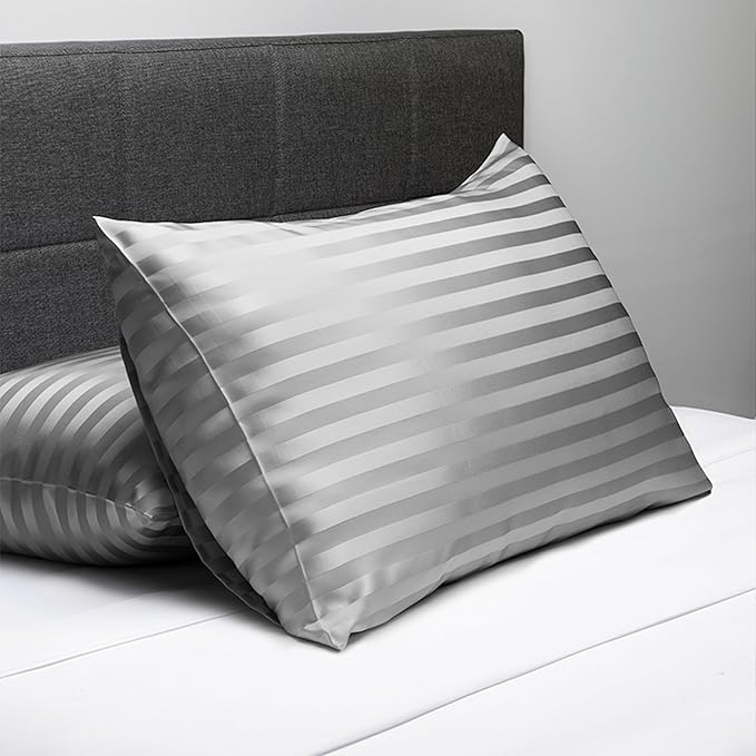 Fishers Finery 25mm 100% Pure Mulberry Silk Pillowcase (Gray Stripe Standard)
