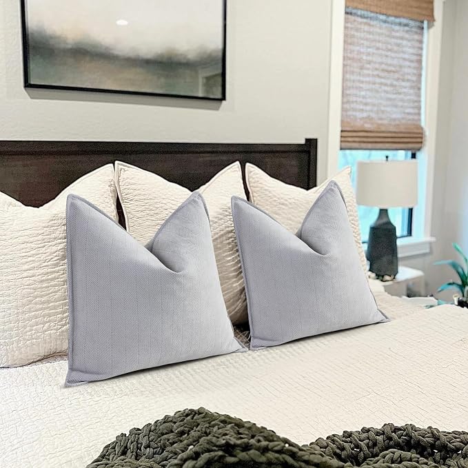 Light Gray Pillow Covers 16x16 Set of 2 Chenille Throw Pillow Covers with Elegant Design Soft and Luxurious Decorative Throw Pillows for Couch, Bed, and Home Decor