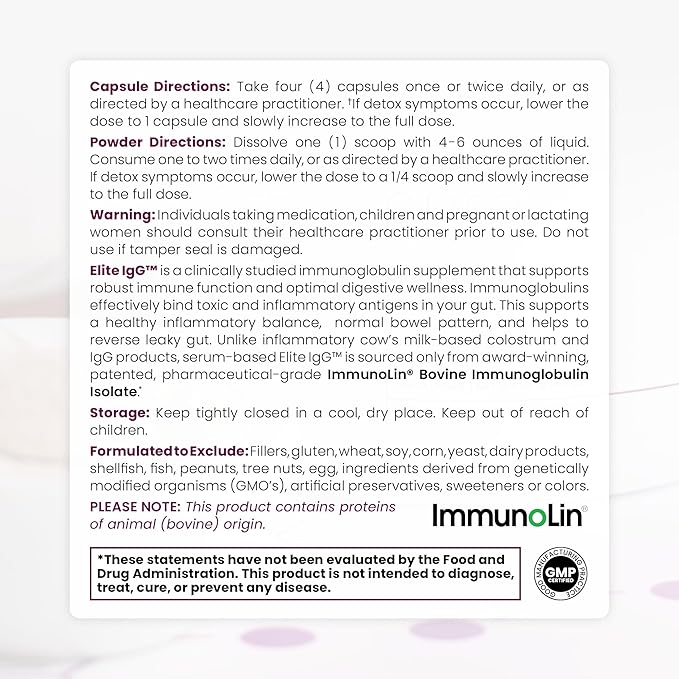 Pure Therapro Rx Elite IgG Immunoglobulin Supplement, 120 Caps - Gut Health & Immune Support, 1100 mg IgG, IGA & IgM, Sunflower Lecithin | Dairy & Gluten Free Colostrum Supplement Alternative
