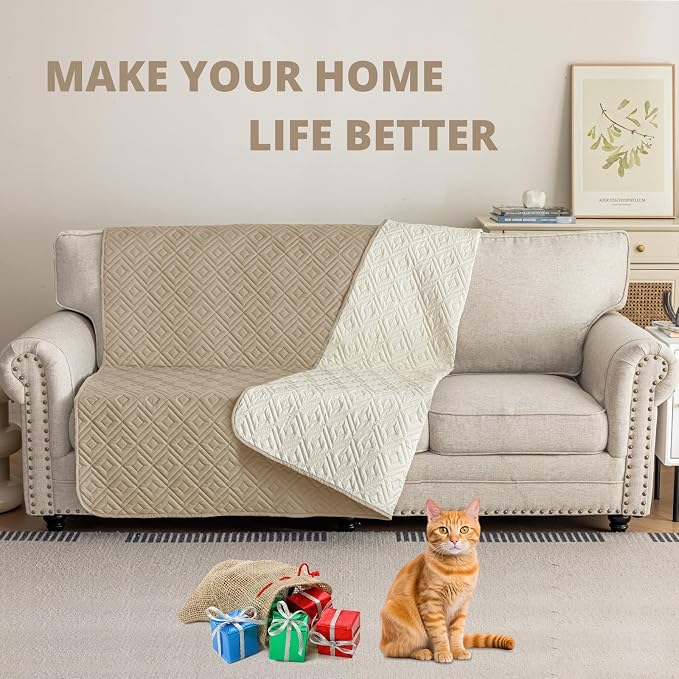 2026 Waterproof Bed Sofa Blanket (68"x82") Comfy Couch Sofa Mat for Dog Pets with Anti-Slip Back, Universal Incontinence Lightweight Liner Pad for Furniture Car Picnic etc Durable Washable, Khaki