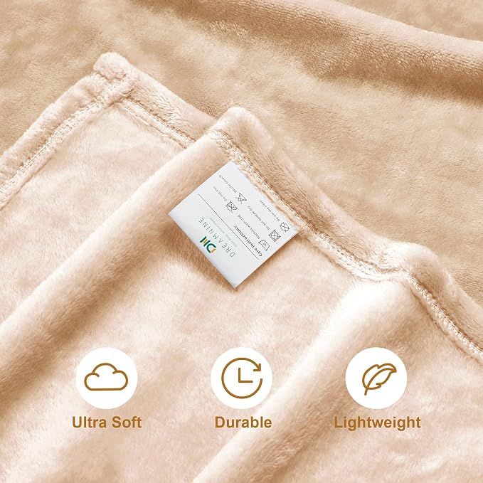 DREAMNINE Super Soft Fuzzy Fleece Throw Blanket for Couch Sofa 50" x 60", Decorative Solid Lightweight Velvet Blanket for Chair, Cozy Accent Shaggy Micro Plush Flannel Blankets for Bedroom Dorm, Beige