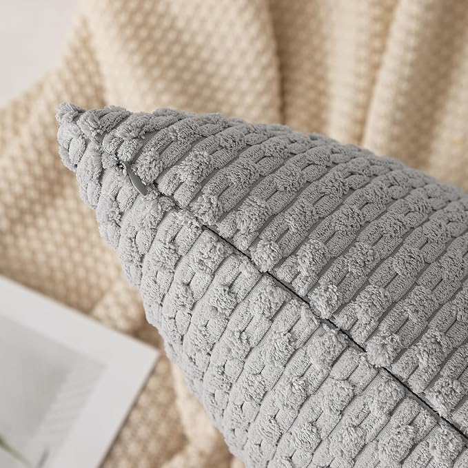 Kevin Textile Soft Corduroy 20"x54" Body Pillow Cover 1 Pack, Light Grey | Boho Stripe Plush Corduroy Decorative Oblong Cushion Cover Modern Farmhouse Home Decor for Sofa Couch Bed Chair