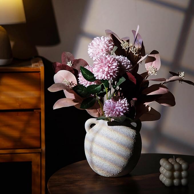 Ceramic Vase - Small White Vases for Decor - 6in Flowers Vases for Centerpieces - Farmhouse Rustic Vases for Pampas Grass, Decorative Vase for Bouquet, Lyeec Clay Pottery Terracotta Vase