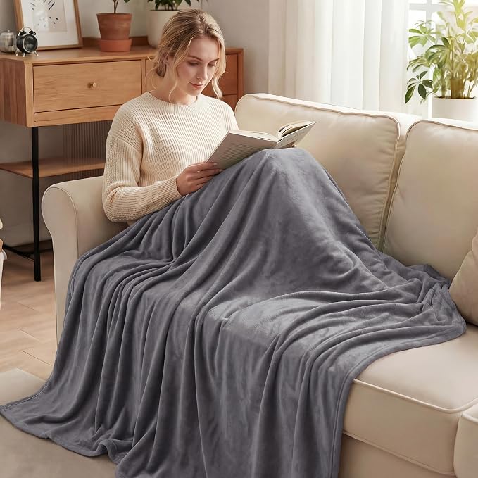 Exclusivo Mezcla Soft Fleece Blanket Twin Size for Bed, Dark Grey | 90x66 Inches, Double-Sided Brushed Flannel, Lightweight Plush Cozy Blanket for Home Decor, All Season, Machine Washable