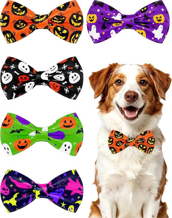 PET SHOW 5 Pack Halloween Dog Bowties for Large Dogs Slide on Collar
