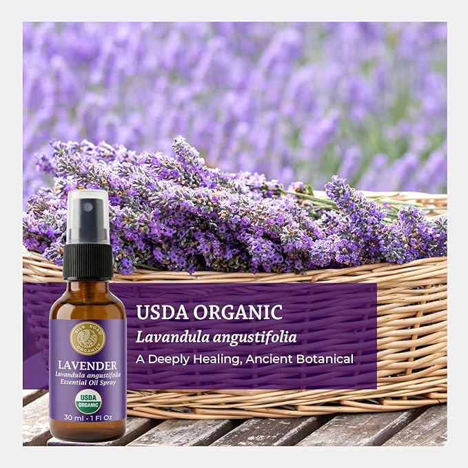 Silk Road Organic Lavender Essential Oil Spray, Lavandula Angustifolia, 100% Pure USDA Certified Aromatherapy for Calming, Relaxation & Skin – 1 oz Spray - Always Pure, Always Organic