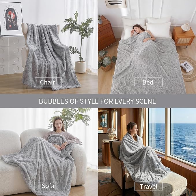 Fluffy Reversible Faux Fur Throw Blanket Thick Warm Blankets Cozy for Couch | Soft Plush Machine Washable Bed Home Decor, Large 50x70 Inch, for Women Men
