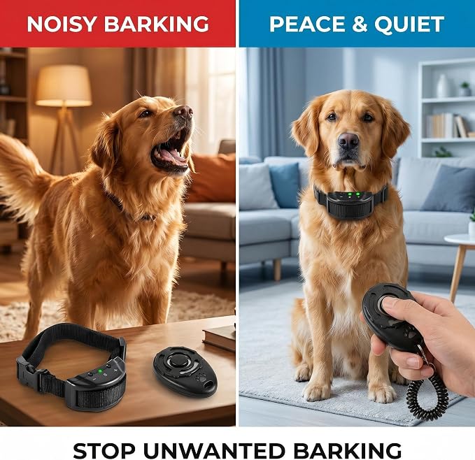 No Bark Collar for Dogs,Training clicker kit, Smart Progressive Anti Barking Collar-7 Level Adjustable Sensitivity, Automatic Dog Bark Collar, Safety Protection, Collar for Small Medium Large Dogs
