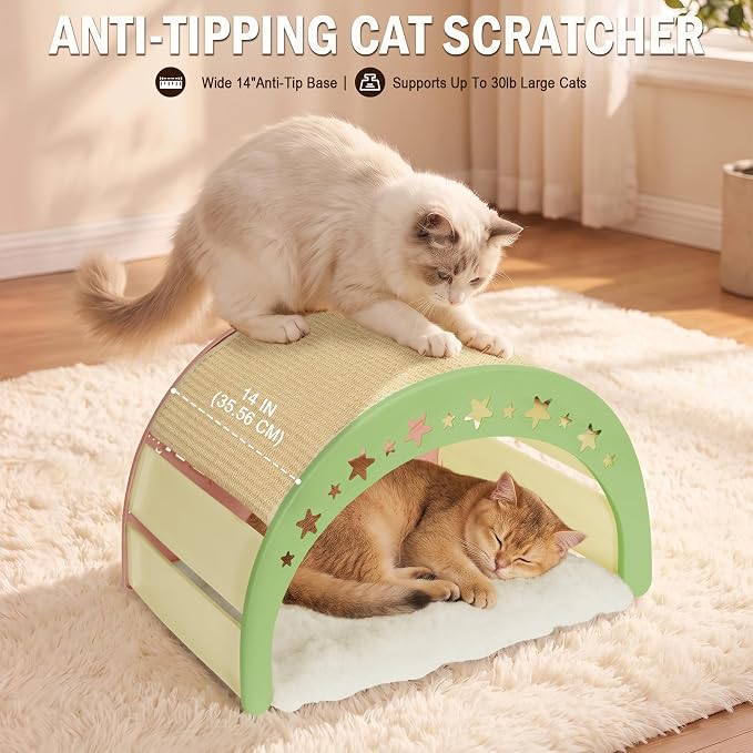 Cat Scratcher Bed, 3 in 1 Design-Bed, Scratcher, Hideaway Cave | with Elevated Sisal Pad & Reversible Fleece Mat,Sturdy HDPE Lounge for Indoor Cats, Tool-Free 30s Assembly, Supports 30 lbs