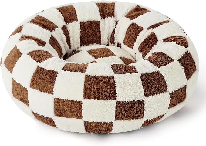 LE SURE Shown on TV Jacquard Donut Cute Cat Beds Indoor,Brown 20x20x6in | Orthopedic Calming Small Dog Bed,Original Design Pattern,Washable Cover, Home Decor as Gift for Pet,Anti Slip Bottom