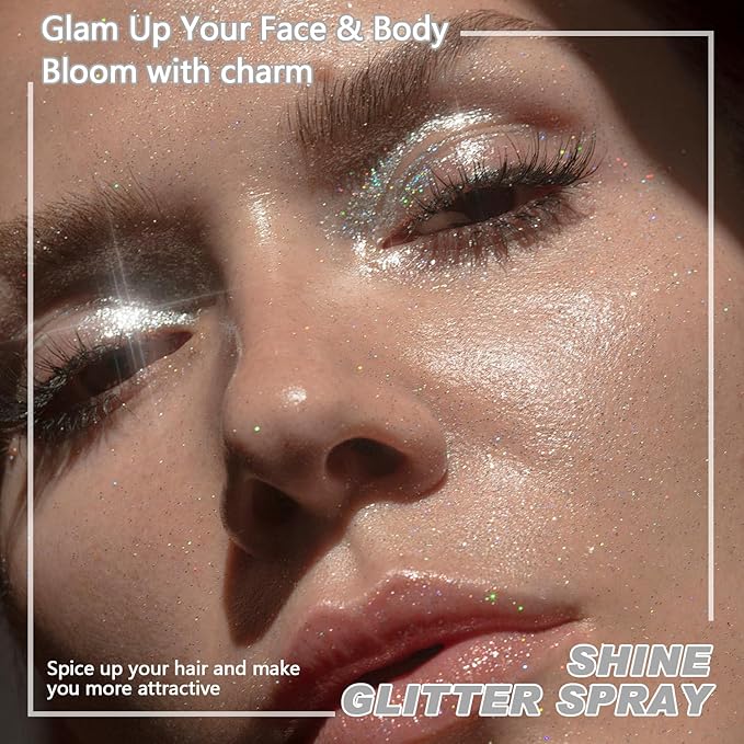 Hair and Body Glitter Spray, Holographic Glitter Highlighter Powder for Rumi Costume Cosplay Makeup, Face Body Clothes Shiny Glitter, Loose Shimmer Hairspray Festival Rave Prom Accessories (Silver)