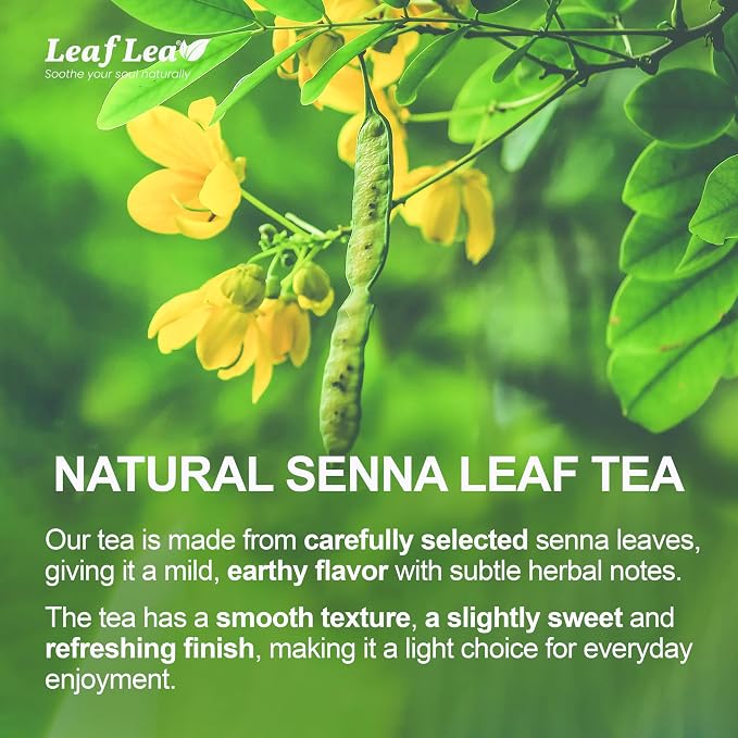 LeafLea Senna Leaf Tea Bags, Herbal Laxative Tea for Constipation, 40 Ct | Single-Ingredient Senna Leaf, Caffeine-Free, Sugar-Free, Gluten-Free, Non-GMO, Vegan, Individually Foil-Wrapped