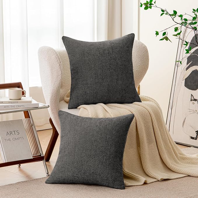 a moment Black Chenille Throw Pillow Covers 16x16 Inch Pack of 2 Modern Decorative Throw Pillow Covers Farmhouse Cross Covers Home Decor for Sofa Bedroom Living Room