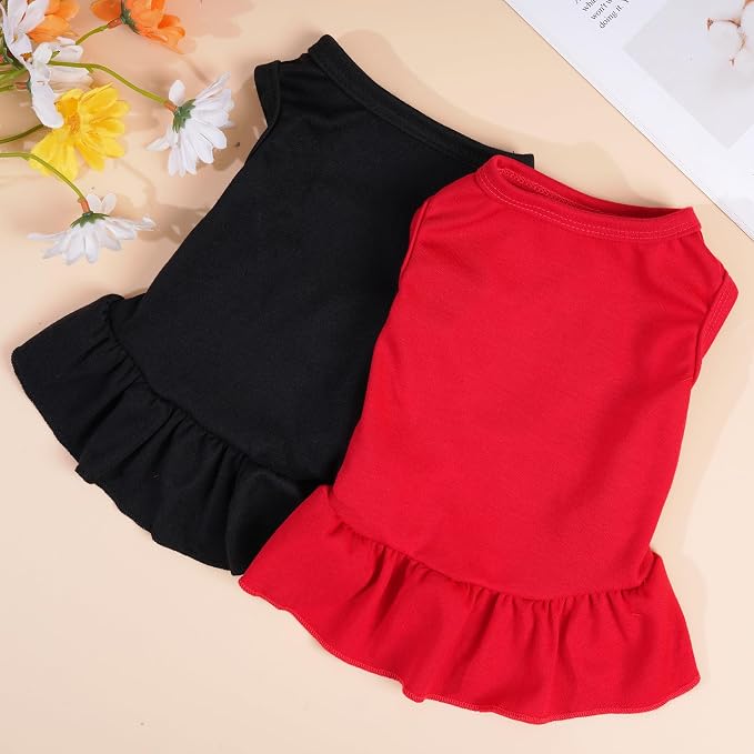 2 Pcs Dog Dress Cute Cat Skirt Solid Color Summer Clothes for Small Pet Dogs Cat (Black,Red, Large)