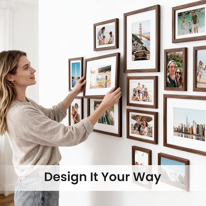 upsimples Picture Frames set of 19, Including 8x10, 5x7, 4x6 Brown Frame | Multi Picture Frames Collage Wall Decor, Gallery Wall Frame Set, Gift For Christmas, Mothers' day, Wedding, Dorm, Living Room