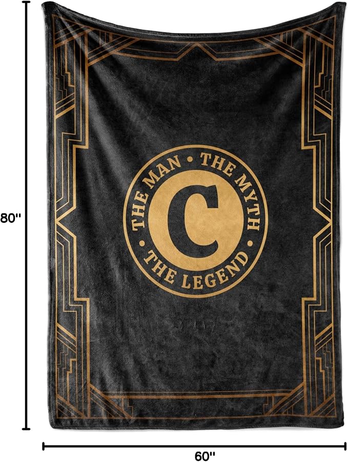 Gifts for Men, Initial Mens Blanket, Birthday Gift for Him, 60"x 80", C | Soft 350 GSM flannel throw with initial legend design for dads, husbands and grandpas, ideal for birthdays or Christmas
