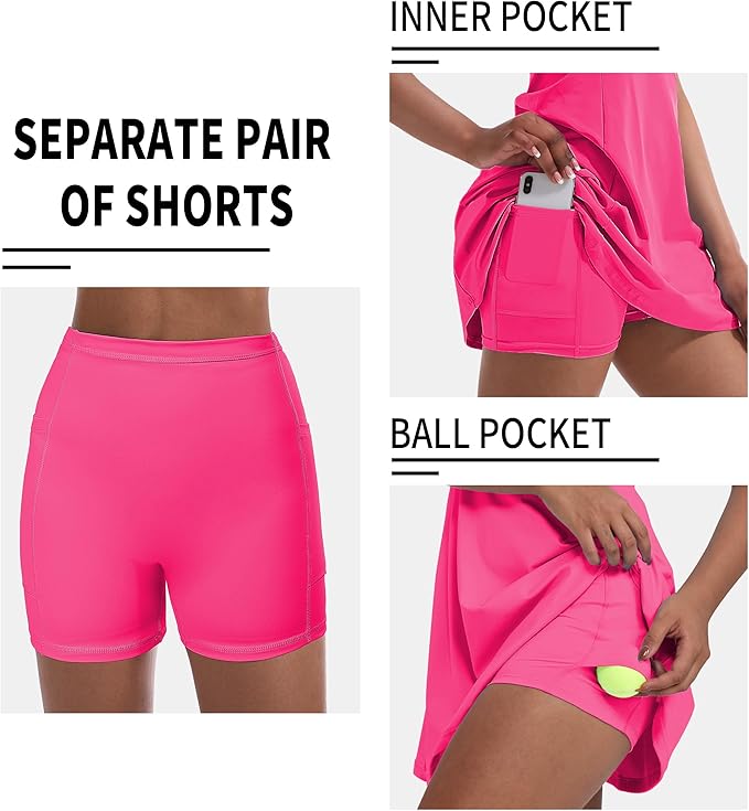 Tennis Dress for Women, Golf Dress with Shorts and Pockets Athletic Dress | Sleeveless Collared Half-Zipper Workout Sport Dress, Stretch Moisture Wicking Fabric, Tennis Golf Outfits
