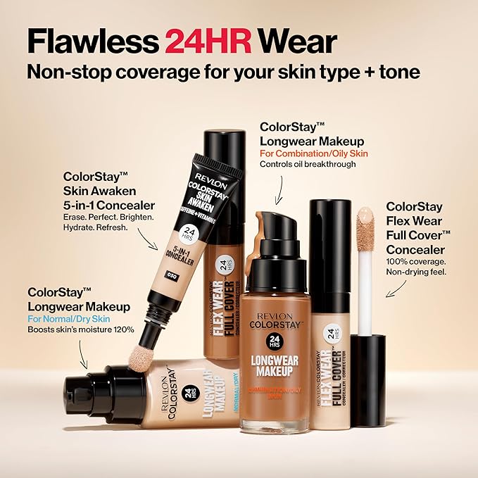 Revlon ColorStay Flex Wear, Full Cover Non-Creasing Concealer, Infused with Hyaluronic Acid & Vitamin E, Flexible Longwear, 076 Caramel, 0.34 Fl Oz