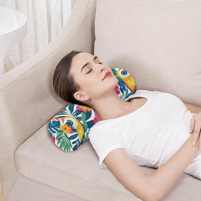Triopcal Leaves Owls Pattern Neck Roll Pillow Bolster Round Health Memory Foam Long Cervical Cylinder Pillows with Removable Washable Cover for Body Bed Legs Back Yoga