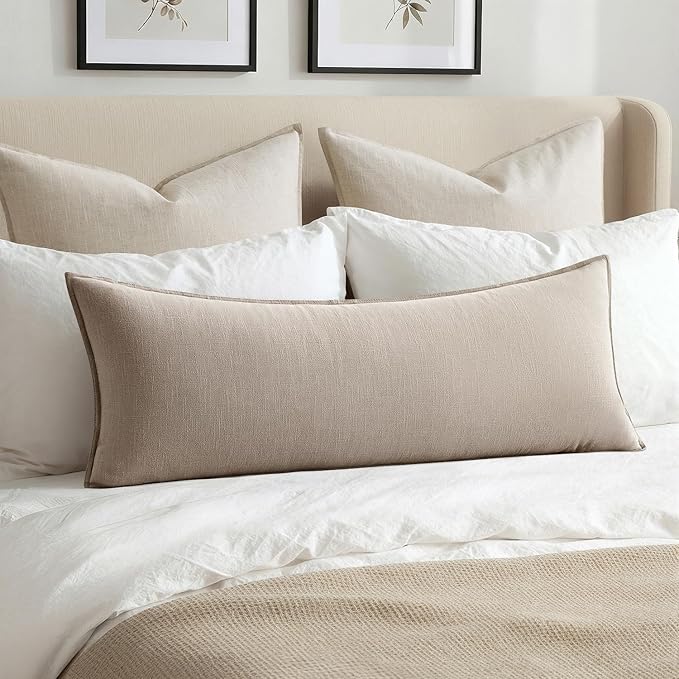 MIULEE Decorative Linen Lumbar Pillow Cover 14x36 Inch Natural Linen | Boho Farmhouse Neutral Couch Long Throw Pillow for Bed, Pack of 1 Accent Modern Pillowcase, Sofa Livingroom Home Decor