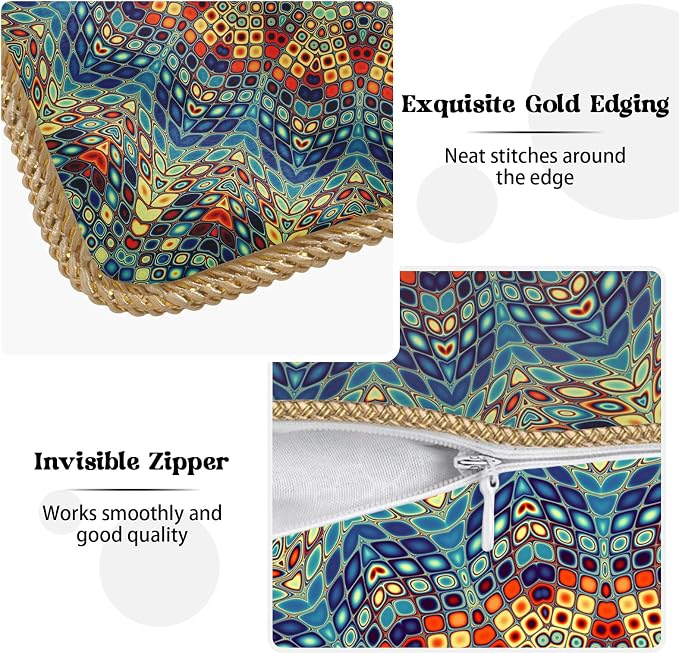 KSLIDS Boho Mandala Floral Soft Velvet Throw Pillow Covers Set of 2 Navy Blue Orange Flower Decorative Pillow Covers 18x18 Inch Abstract Retro Pillow Case for Sofa Couch Outdoor Modern Home Decor