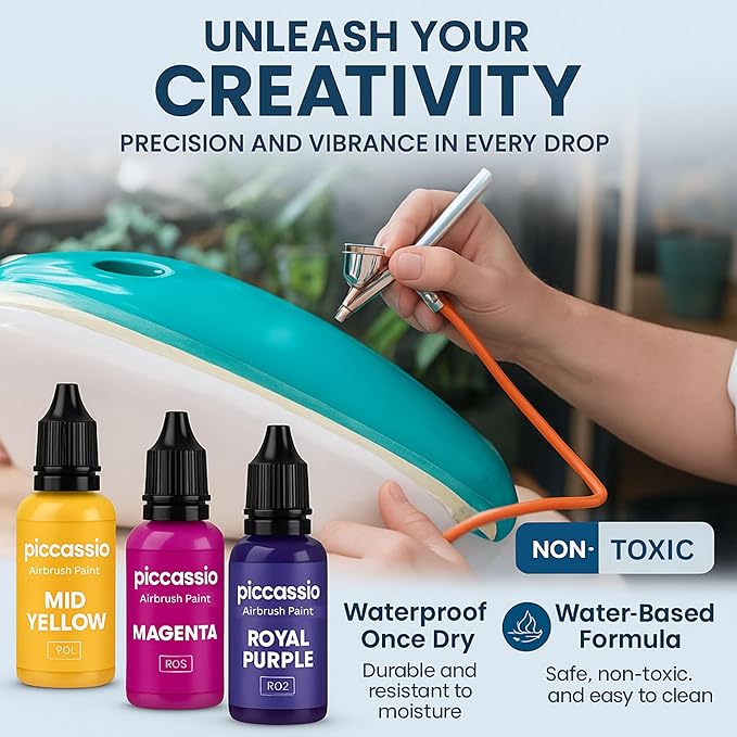Airbrush Paint, 30 Water-Based, Quick-Drying Colors for Artists & Beginners, Ideal for Wood, Ceramic, Paper, Plaster, Canvas, Plastic (20 ml/bottle)